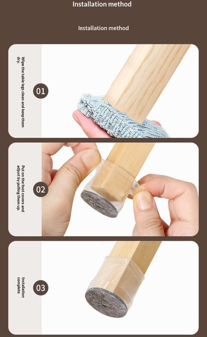 Step-by-step installation method for furniture chair and table transparent clear leg protectors. Easy to install without glue.