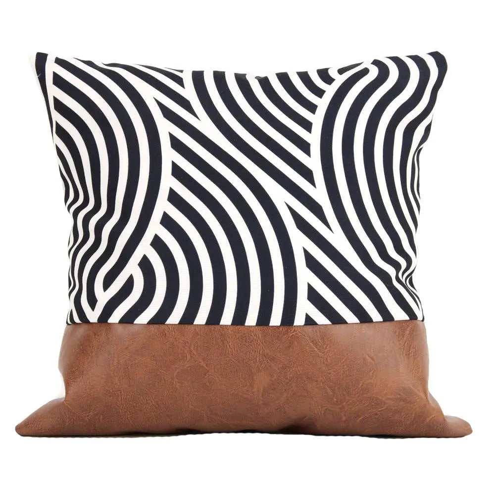 PU Leather Geometric Stitching Pillow Cover Trekk&Cover