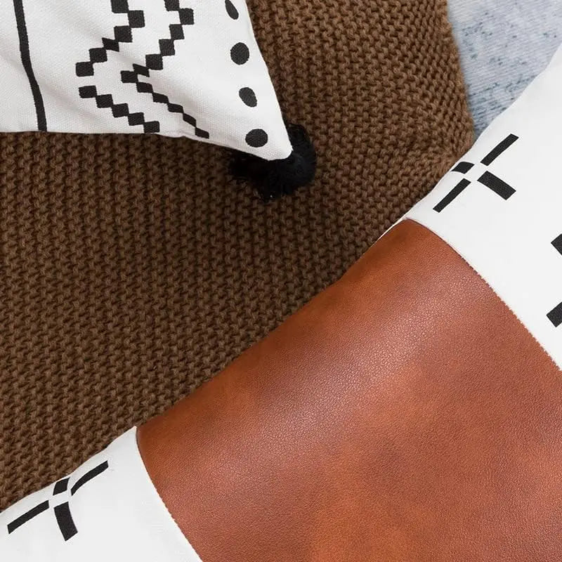 PU Leather Geometric Stitching Pillow Cover Trekk&Cover