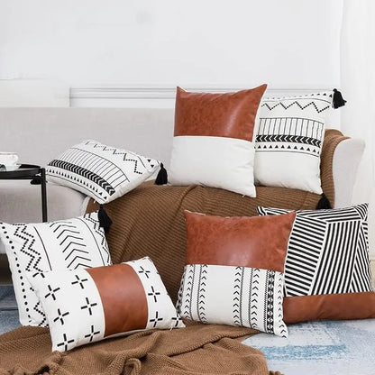 PU Leather Geometric Stitching Pillow Cover Trekk&Cover