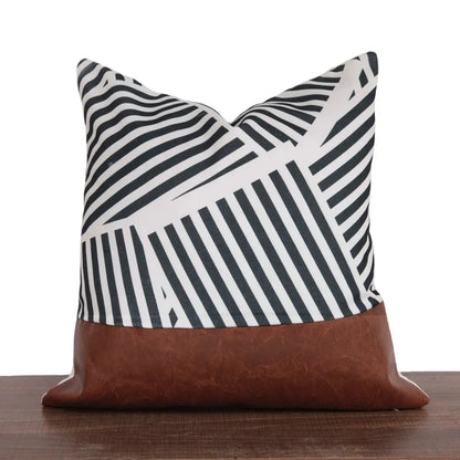 PU Leather Geometric Stitching Pillow Cover Trekk&Cover