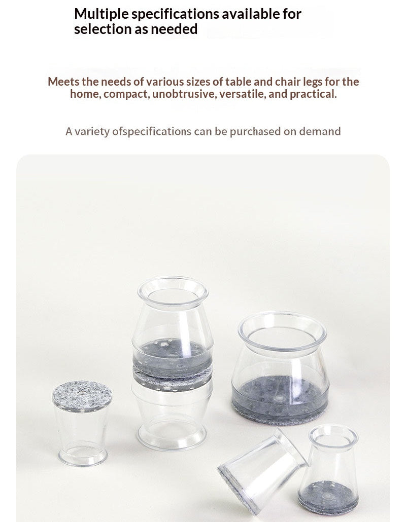 Clear transparent furniture chair and table leg protectors.