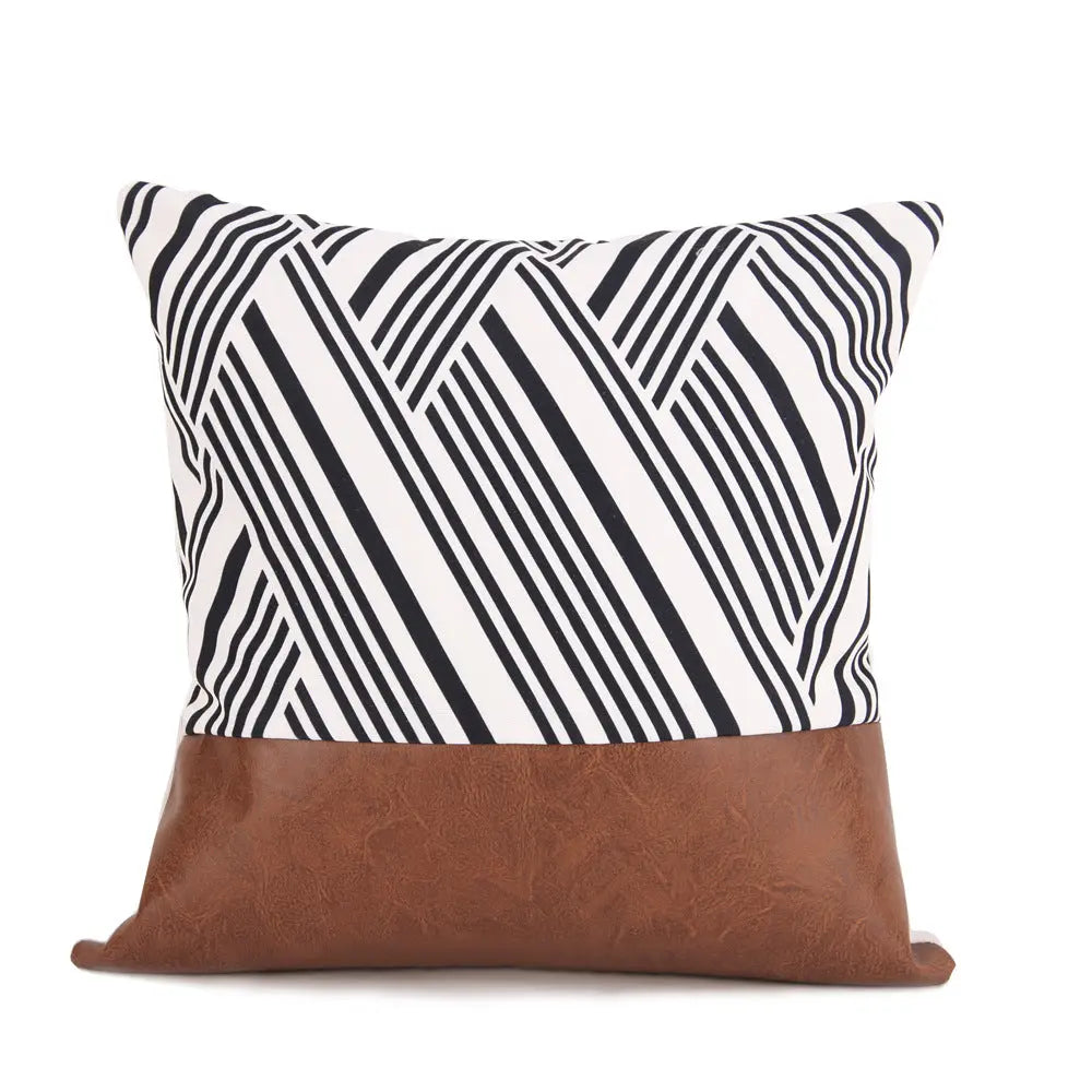 PU Leather Geometric Stitching Pillow Cover Trekk&Cover